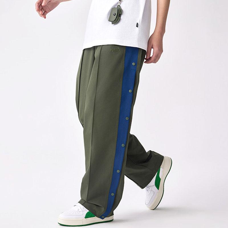 Puma 2022 Autumn T7 Series T7 Woven Pants Retro Sports Color Block Button Design Straight Casual Pants Unisex pants Army-Green 628204-76