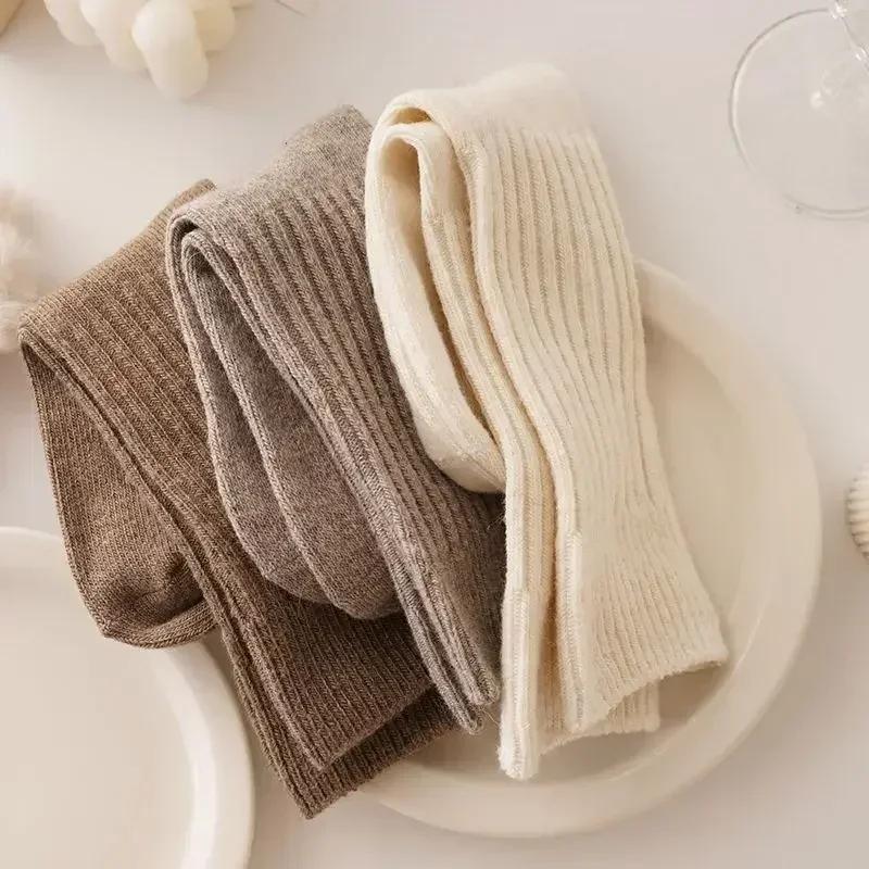 Casual Solid Long Socks Women Simple Retro Cotton Stockings Warm Plush Sleeping Snow Sox Harajuku Thermal Medium Tube Sock