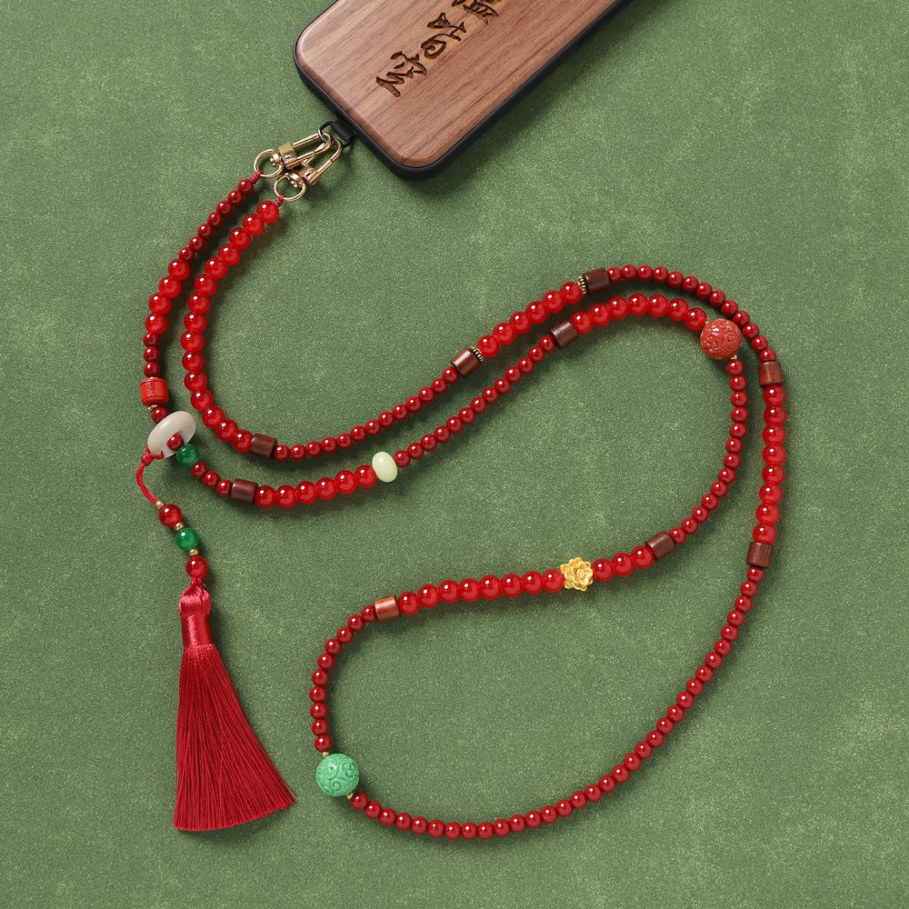 1Pcs Chinese Style Long-style Crossbody Phone Chain Anti-loss Pendant Bead Tassel Phone Chain