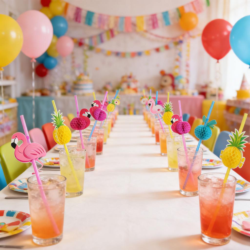 50 to 150pcs/lot Paper Straws For Flamingo Pineapple Drinking Straws Cupcake Hawaiian Decoration Supplies Paper Drinking Straws