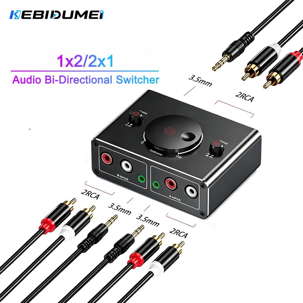 KEBIDUMEI 3.5mm RCA Stereo Bi-Directional Audio Switcher 1 in 2 Out or 2 in 1 Out 3.5mm 2RCA Audio Switcher with Mute ButtonGood product