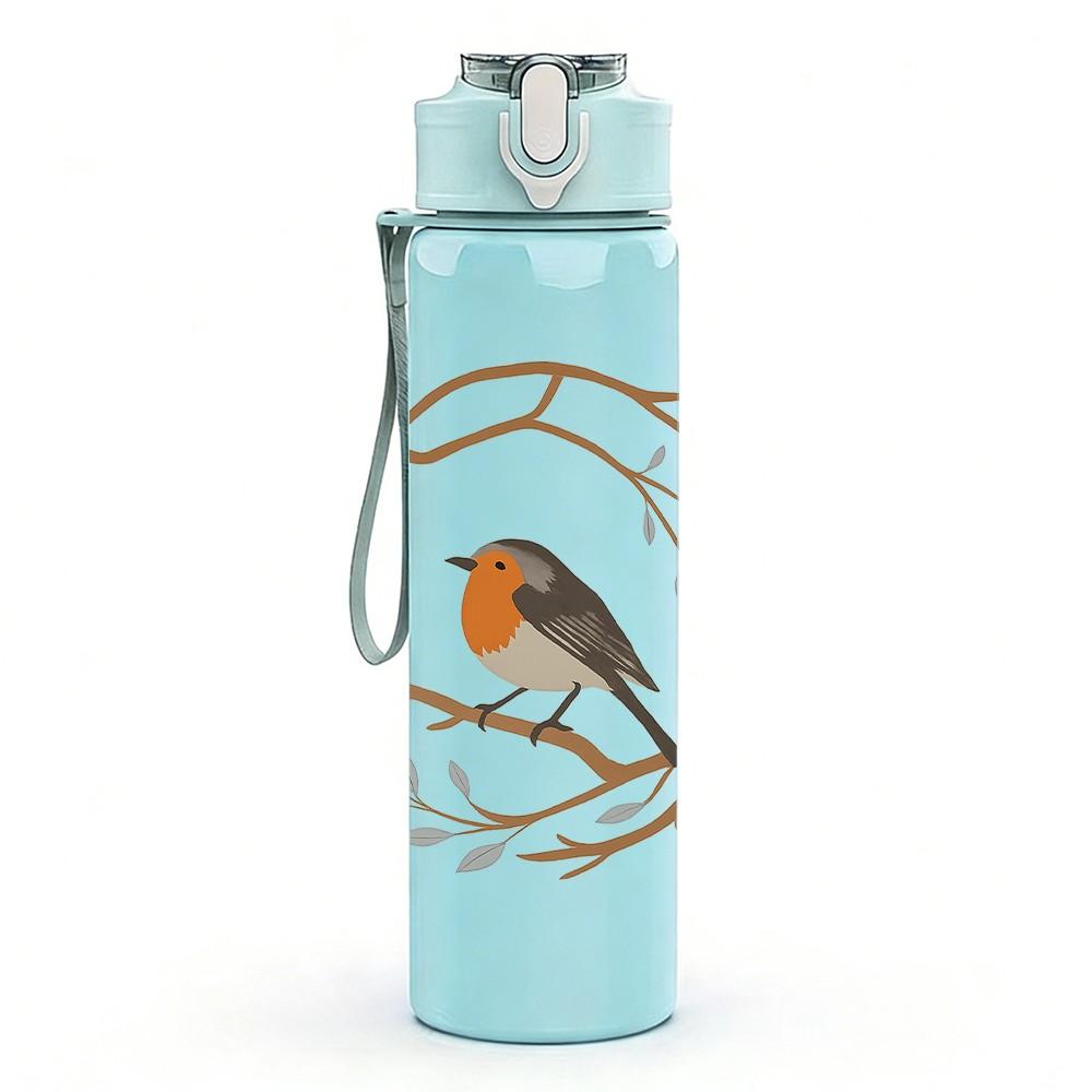 1PC Wreath Robin Bird Print 750ml Color Plastic Sports Water Bottle Leakproof Flip Straw Lid Suitable for Sports Office Home Use