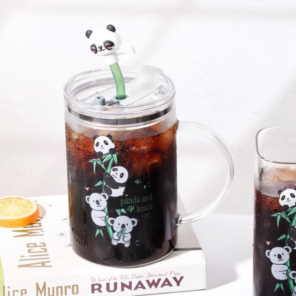 With Lid and Straw Transparent Glass Cup Square Juice Glass Couple Gifts Coffee Cup Home Bar