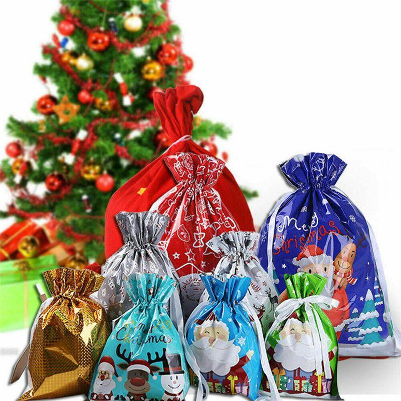 Sacks 5pcs Christmas Reusable Drawstring Wrap Present Candy Gift Party Xmas Bags