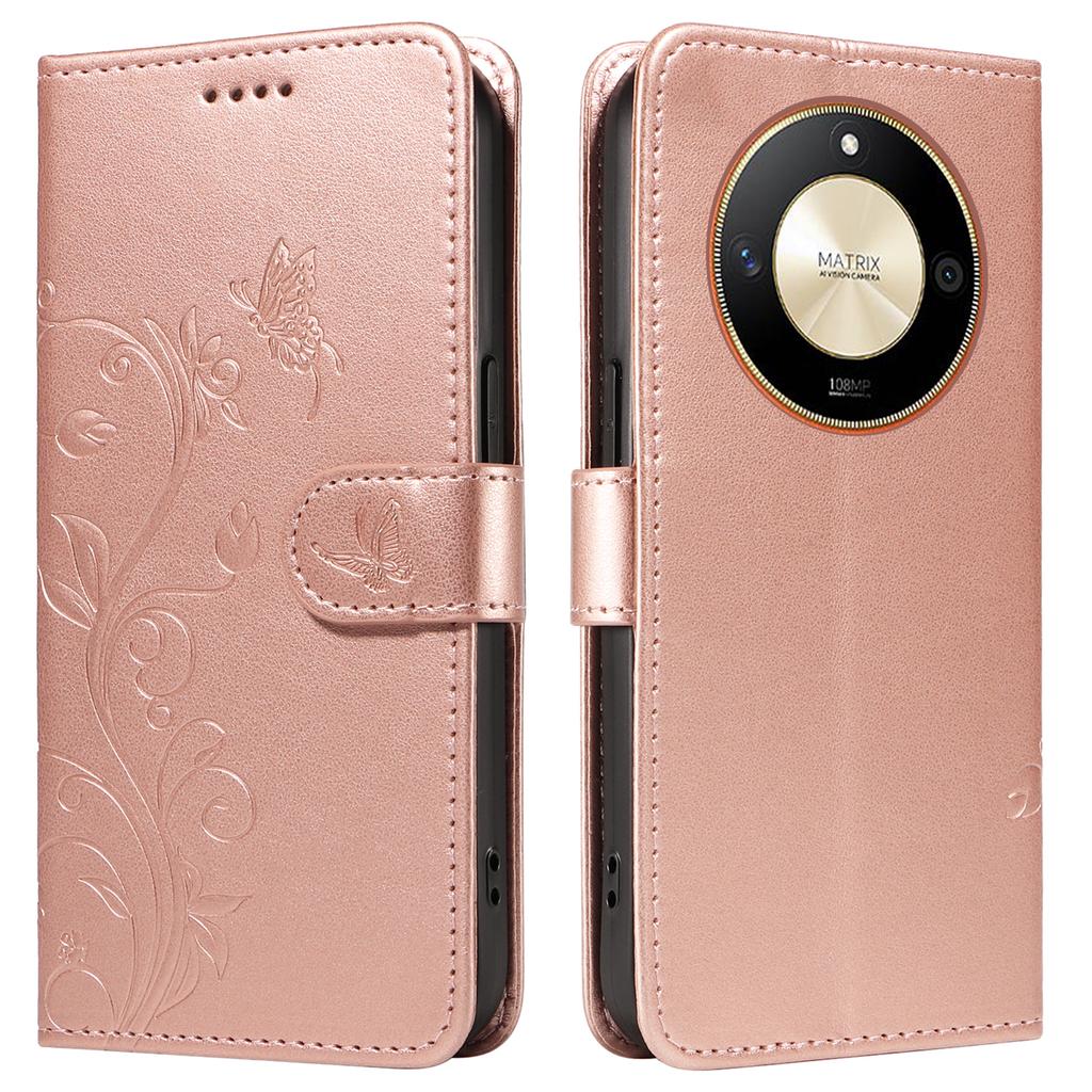 For Honor Magic6 Lite 5G/X9b 5G/X50 5G PU Leather Cases Flower Pattern Wallet Stand Phone Cover with Strap