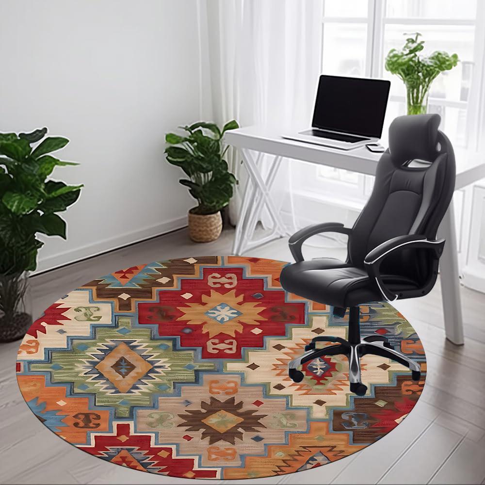 1pc Southwestern Pattern Carpet for Office Non-Slip, Round Carpet, Soft & Comfortable, Carpet for Office, Lightweight Round Floor Mat