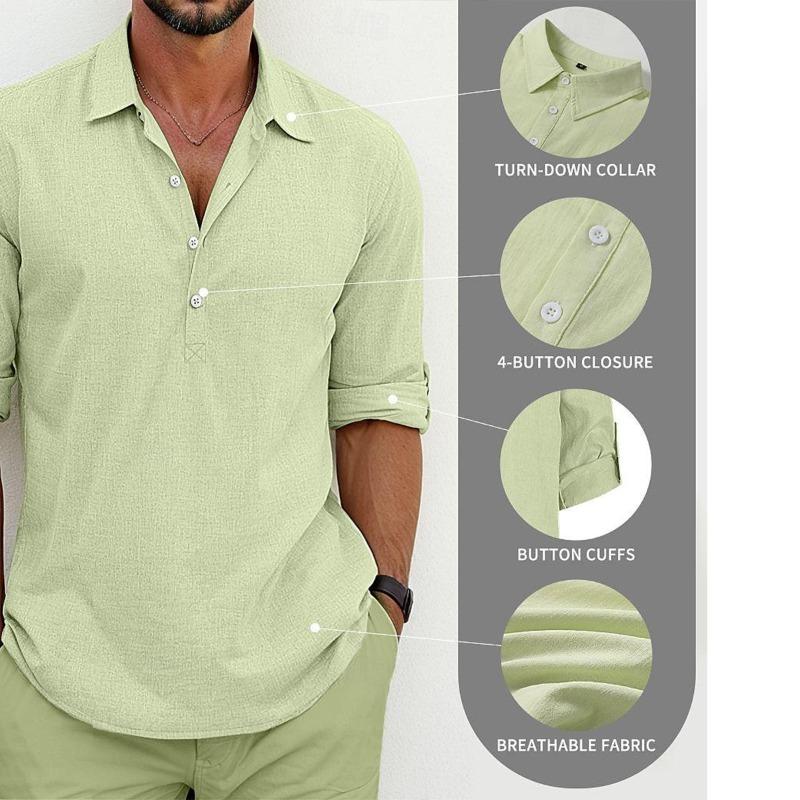 Spring and Summer Men's Solid Color Lapel Shirt Casual Fashion Long-sleeved Shirt Top