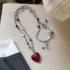 Collana con Ciondolo a Forma di Cuore Elegante Semplice Cavo Regolabile Fascino in Resina Collana a Coulisse Catena per la Clavicola Per Uso Quotidiano