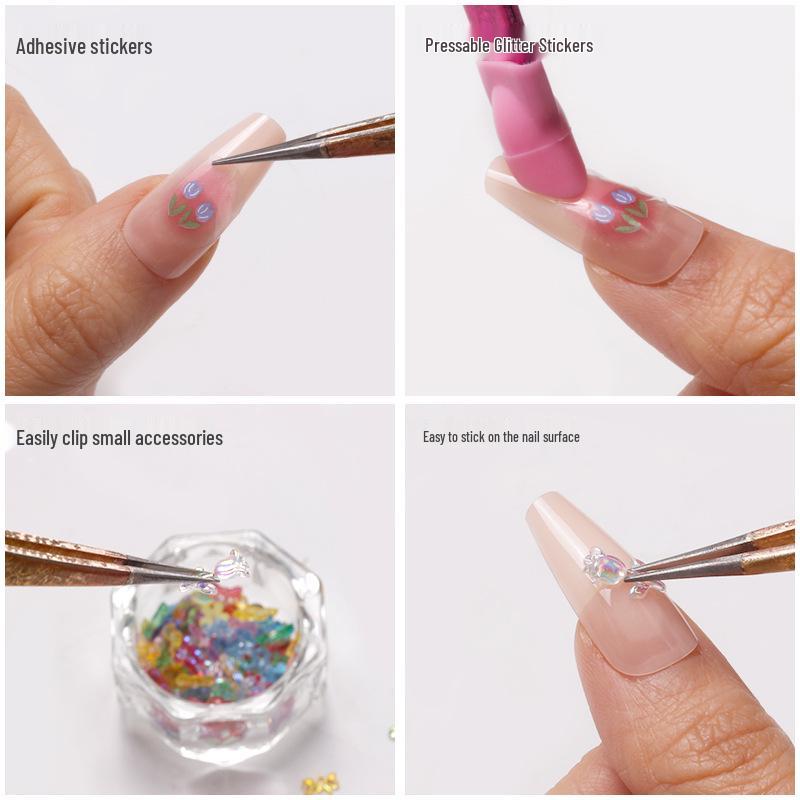 Multifunctional Double-Ended Nail Tool: Tweezers & Silicone Pressing Stick for Nail Art