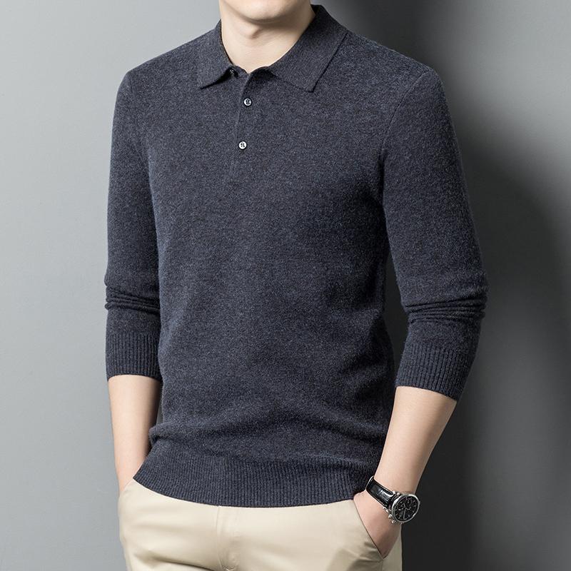 Men'S Knitted Polo Shirt, Warm Long Sleeved Sweater, Comfortable, Casual, Multi-Color, Business, Autumn And Winter, New Style,