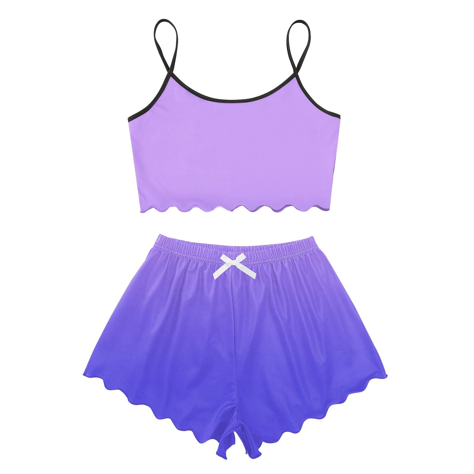 

Пижамные комплекты для женщин, мягкие комплекты домашней одежды из двух предметов, топы без рукавов, шорты, одинаковые пижамы, одежда для сна L фиолетовый