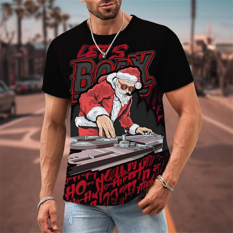 Funny Christmas Pattern T-Shirt For Men Santa Claus Music 3D Print Tees Summer Casual Short Sleeve Loose T Shirts Round Neck Top
