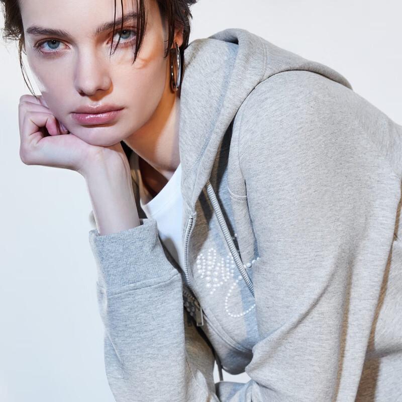 ONLY Women's Spring 2026 Cropped 3D Print Two-Way Zip Hooded Sweatshirt