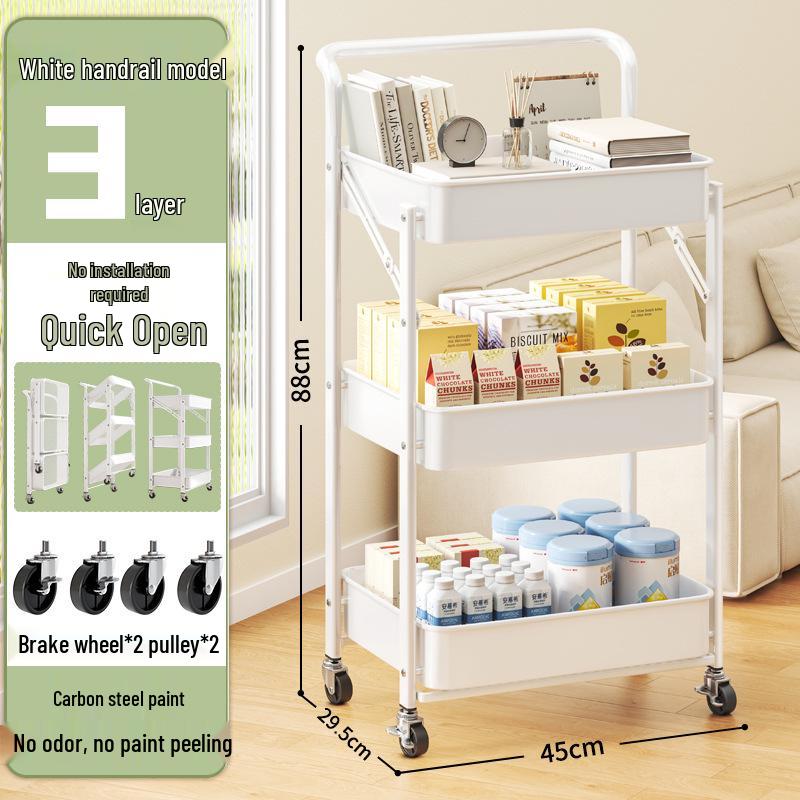 Carrello Multi-Livello Pieghevole Compatto: Scaffale Metallico Versatile per Bagno, Camera da Letto o Soggiorno