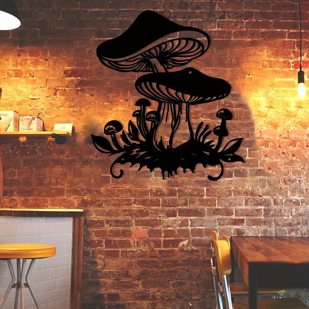 1pc Art Deco Metal Mushroom Wall Sculpture Decorative Iron Garden Patio Artwork for Indoor Home Living Room Balcony Fence Decor