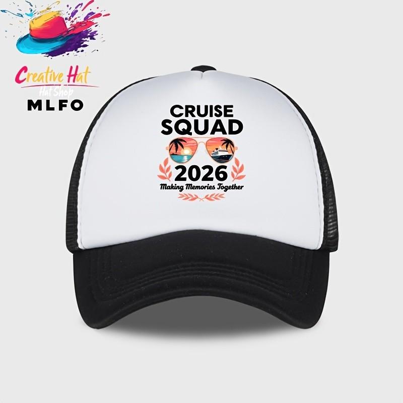 Cruise Squad  Making Memories Together Trucker Hat Polyester Adjustable Mesh Baseball Cap Casual Adult One Size