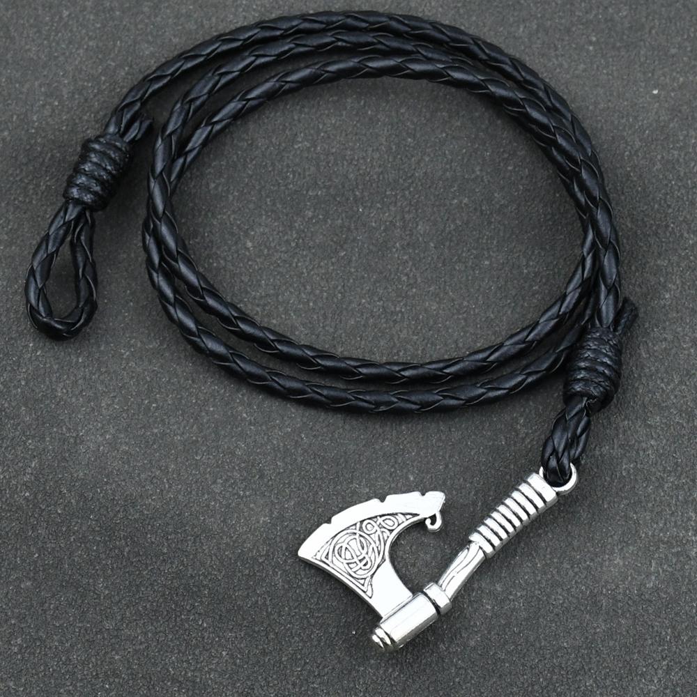 Pulsera de Hacha Vikinga Hecha a Mano Cuero Trenzado Multicapa Nudo Irlandés Joyería Pirata Para Hombres