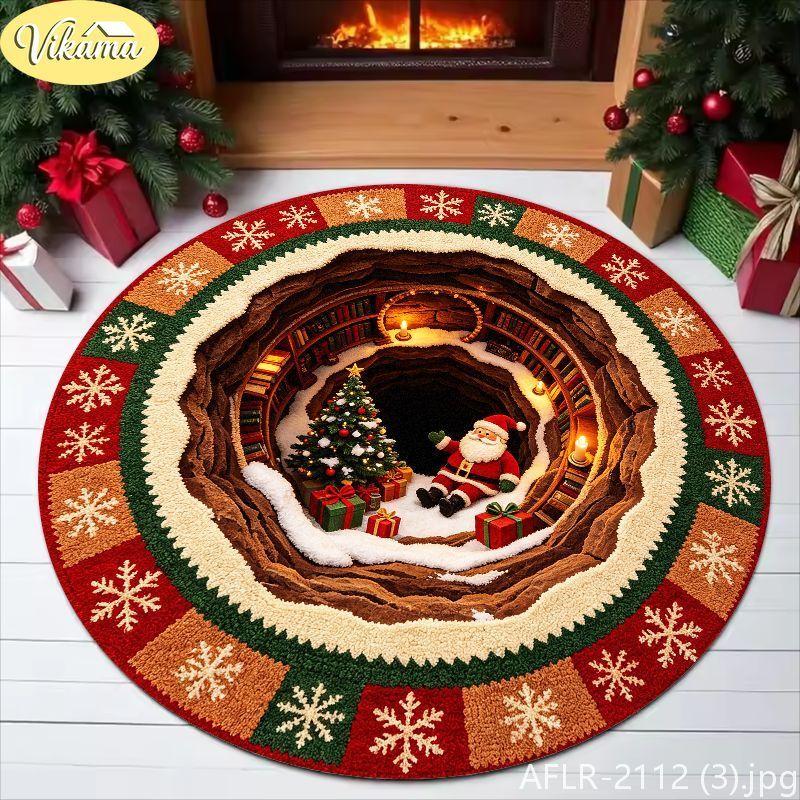 Christmas Round Rug, Soft Non-Slip Decorative Carpet for Indoor Living Room Sofa, Coffee Table, Festive Xmas Home Decor