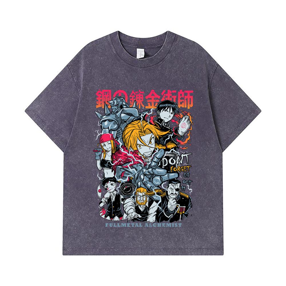 275 GSM gewaschene T-Shirts 100% Baumwolle Fullmetal Alchemist V1 Druck Unisex Schweres Baumwoll-T-Shirt