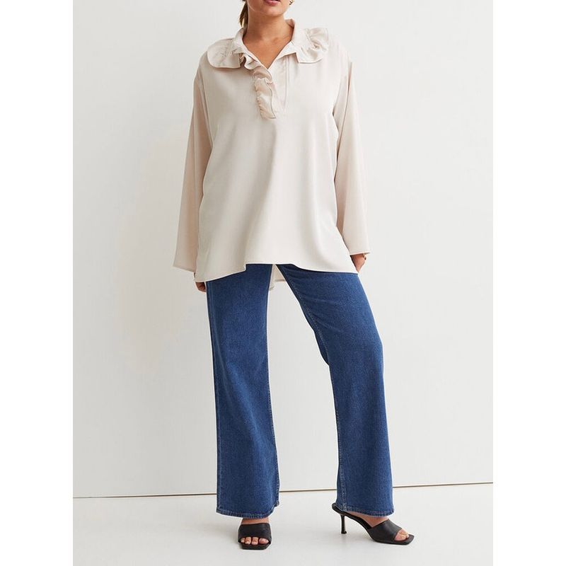 

Export Single H Home Fashion New Chiffon Ruffles V-neck All-Matching Loose and Stylish Long Sleeves Fashion Long Sleeve Quality Tops Shirt for Women Light beige L