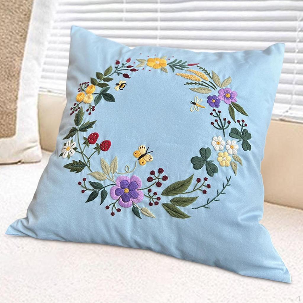 Embroidery Kit for Adults Pillow Cover Gift with Threads Cushion Floral Simple Bedroom