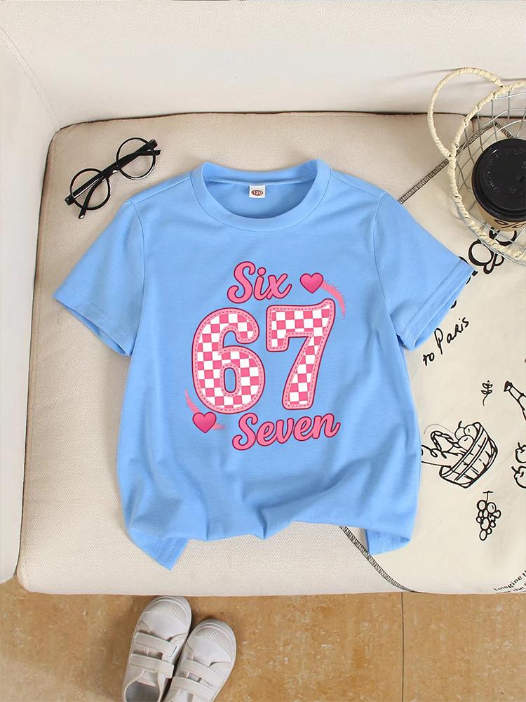 Kids 67 Pink Checkerboard Heart Graphic TShirt Breathable Cotton Casual Topdf0188 100