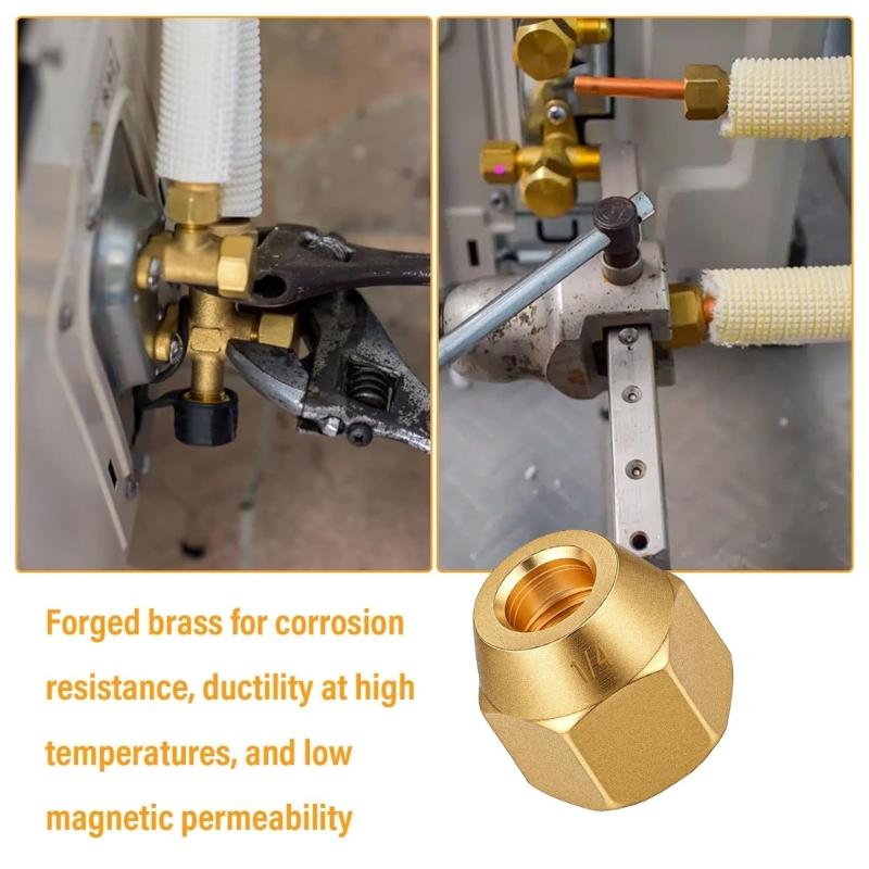 10Pcs Brass Flares Nuts Copper Pipe Extension Joint Connectors Replacement Flares Tube Fittings Easy To Installation