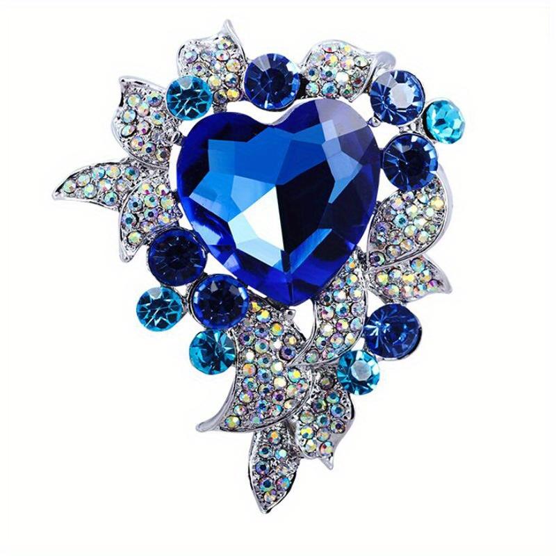 

Exaggerated Luxury Full Crystal Heart Brooch Pin For Women Men Fashion Exquisite Rhinestone Badges синий