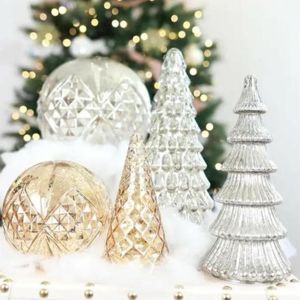 Lighted Christmas Tree 5 Pieces Glass LED Small Home Decor Artificial Christmas Tree With Lights For Outdoor Desk Table