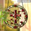 2D Flat Acrylic Rose Cross Suncatcher Decorative Hanging Ornament, 7.87/11.81inches Religious Window Wall Hanging Decor, Home Livingroom Garden