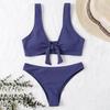 Women's Two Piece Bikini Set Ribbed Texture Waist Tie Front Tank Top and High Cut Bottom Swimsuit Summer Beachwear