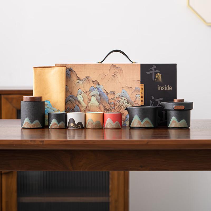 S-Ceramic A Thousand Li of Rivers and Mountains Hand-Painted Tea Set