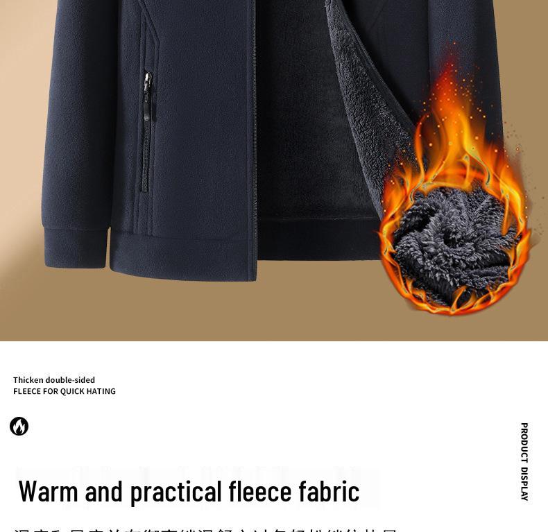 Men's Large Fleece Jacket: Warm Lined, Thickened for Autumn and Winter - Perfect for Middle-Aged Dads.