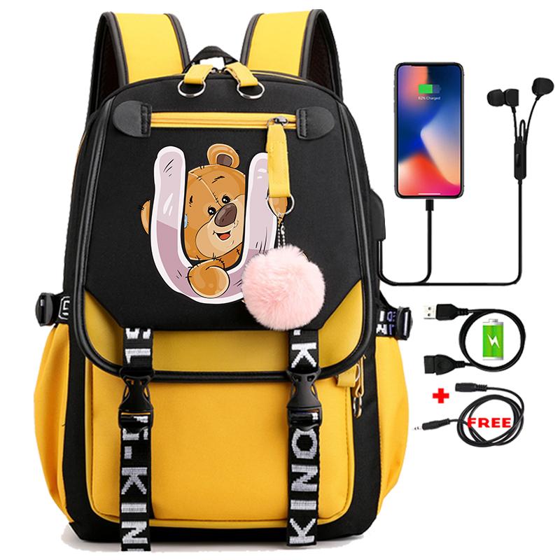 Leinwand Druck 26 Englisch Buchstaben Student Schule Tasche Rucksack Outdoor Teenager Mädchen Büchertasche Laptop Reise Rucksack