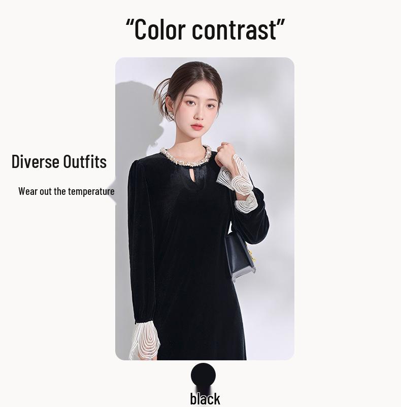 2026 Stylish Long-Sleeve Dress with Slimming Mid-Length Skirt and Chic Print for Moms