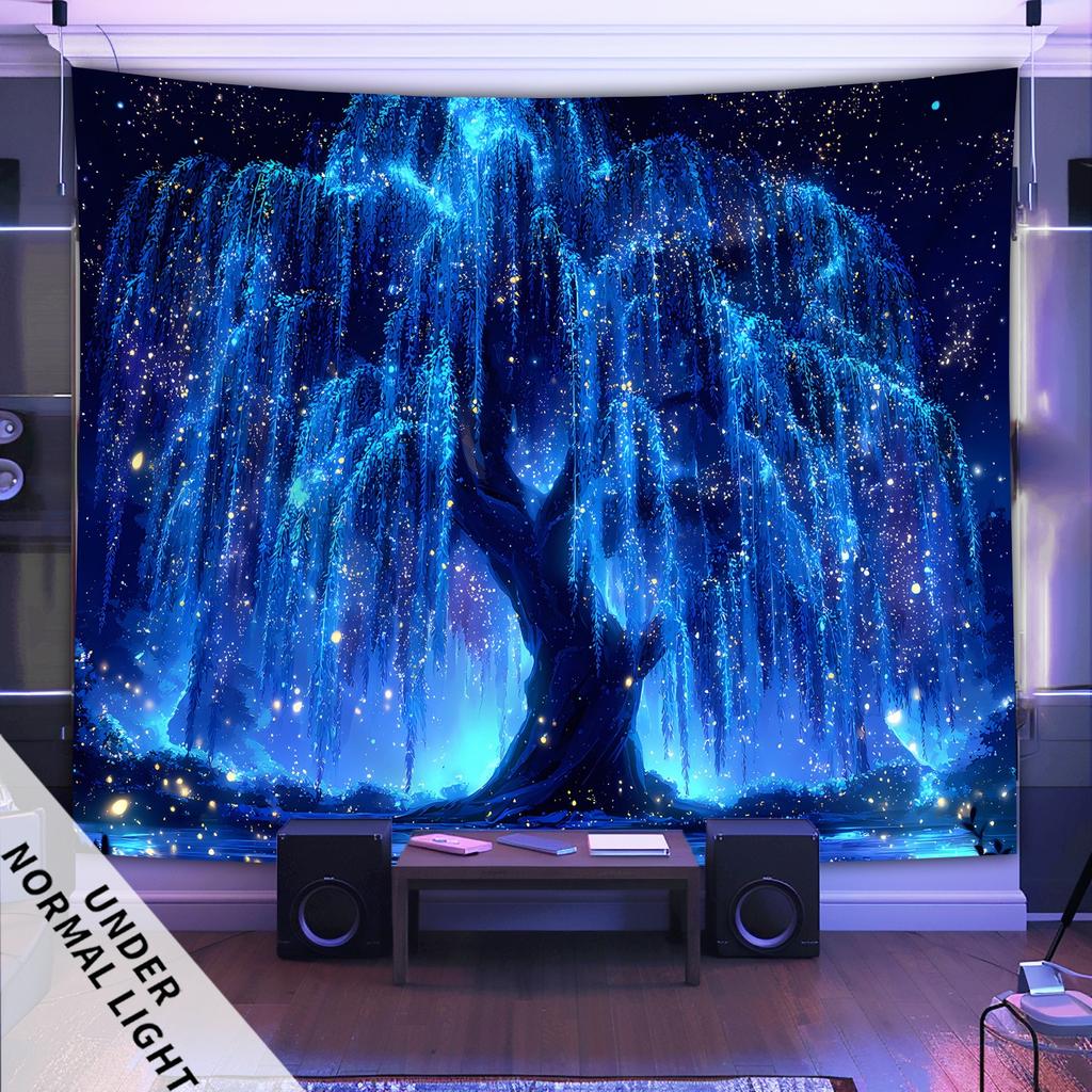 Brillant Ciel étoilé Arbre de Vie Tapisserie Fluorescente Réaction UV Lumineuse Esthétique Chambre à Coucher Tapisserie Suspendue Utilisée Pour Fête