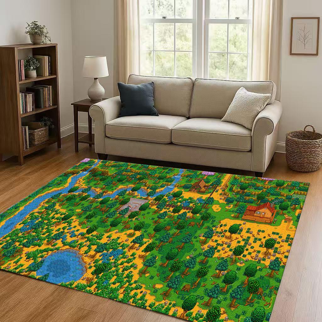 Retro Pixel Game Stardew Valley Farm Map Living Room Non-Slip Area Rug Soft Carpet for Bedroom Playroom Sofa,Home Decor Doormat