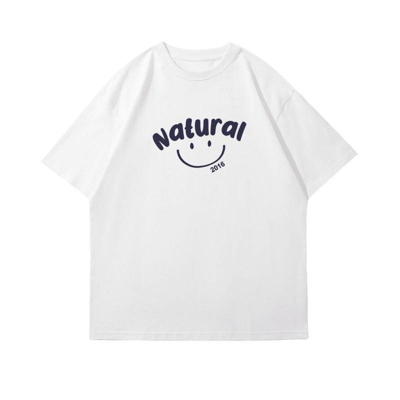Japan And South Korea Fashion Brand Simple Natural Smiling Face Tshirt Unisexs Summer Cotton With Short Sleeve Shirt