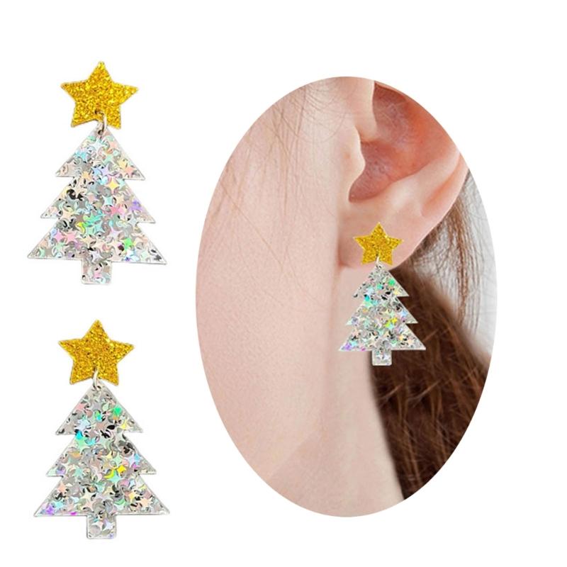 2 Pcs Novel Christmas Tree Stud Earrings All-matched Temperament Sequins Stud Earrings Multicolour Rainbow Earrings