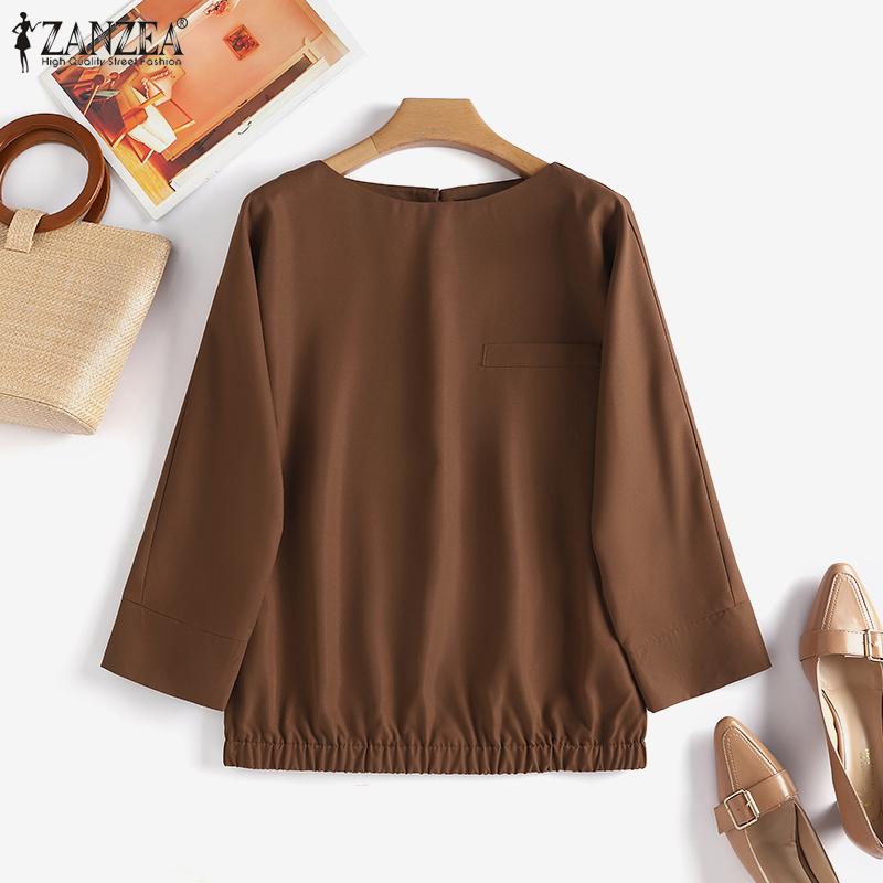 

ZANZEA Лето Свободный Повседневный O-образный вырез 3/4 Рукав Блузка Топы