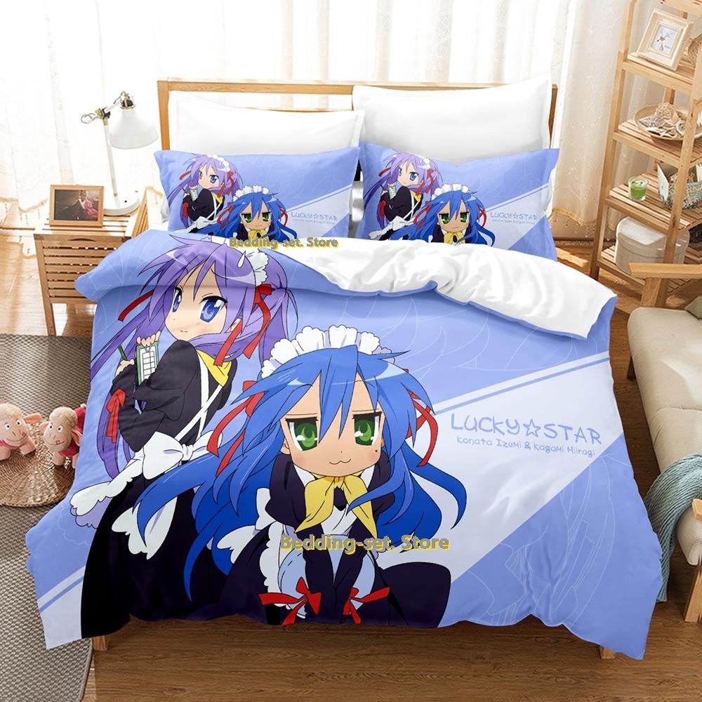 Lucky Star Konata Bedding Set Single Twin Full Queen King Size Bed Set Adult Kid Bedroom Duvetcover Sets 3D Anime Bed Sheet Set
