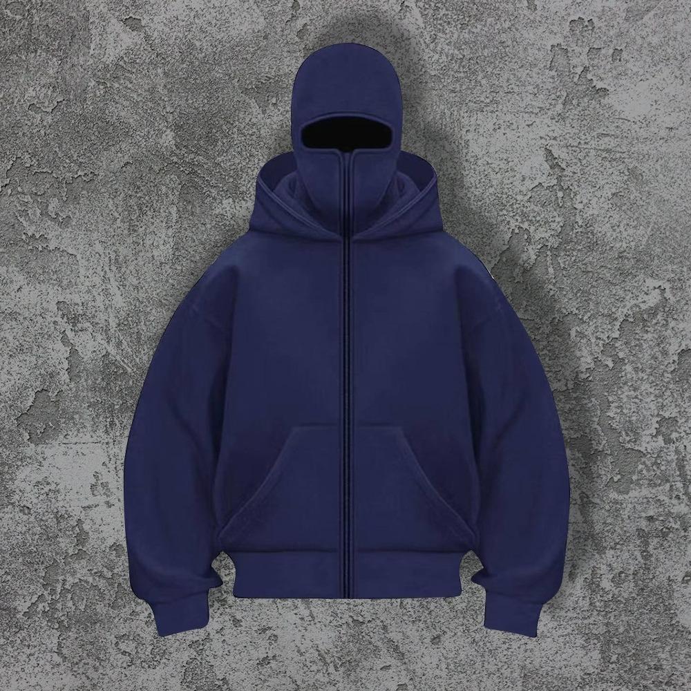 Men's Double Hat Fleece Sweater Hoodie, Solid Color Pullover, Solid Color Hoodie with Zippered Front for Daily Wear (Autumn/Winter)
