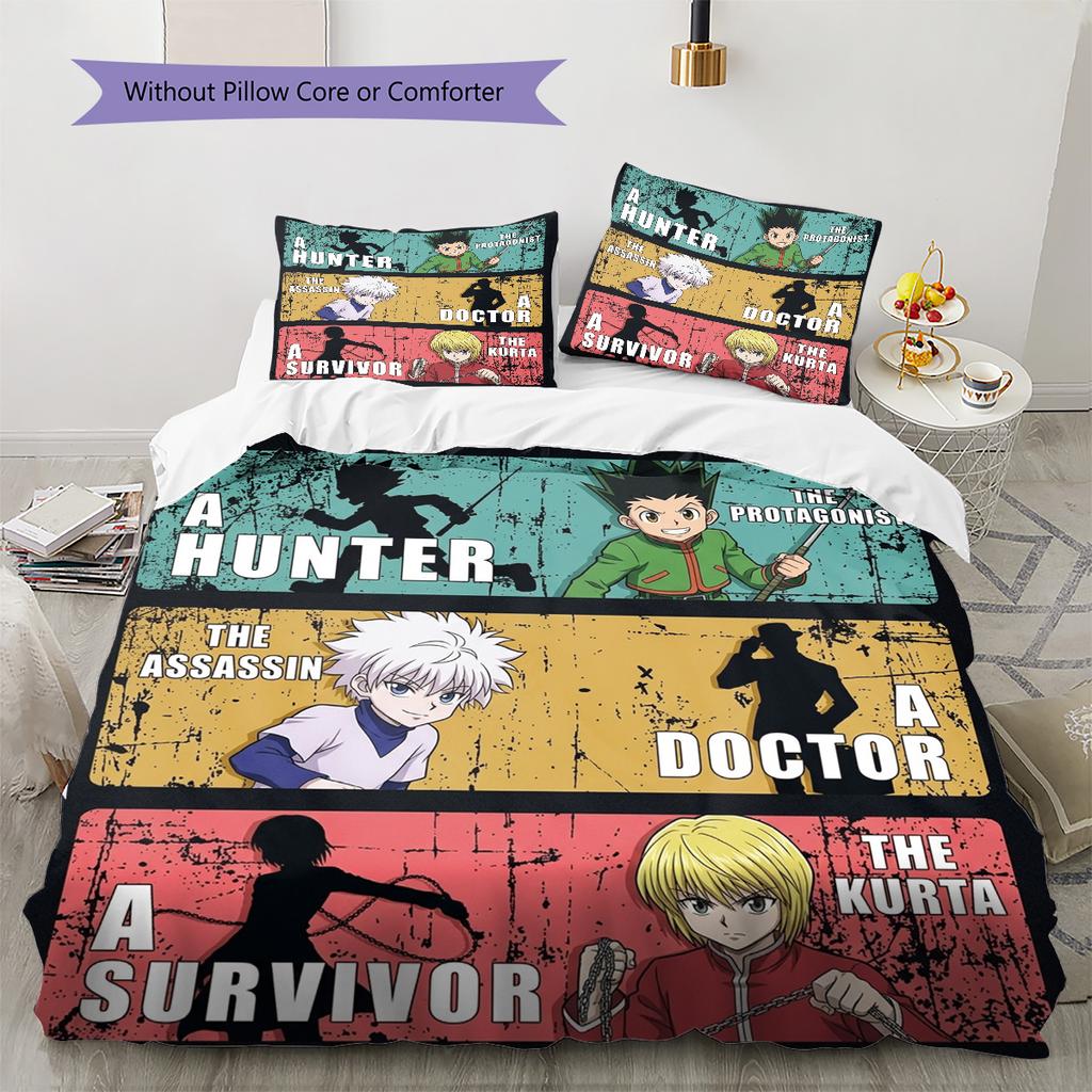 Hunter X Hunter Pattern Bedding Quilt Set Quilt Cover Pillowcase Home Birthday Gift(1 * Duvet Cover + 2 * Pillowcase, Without Core)
