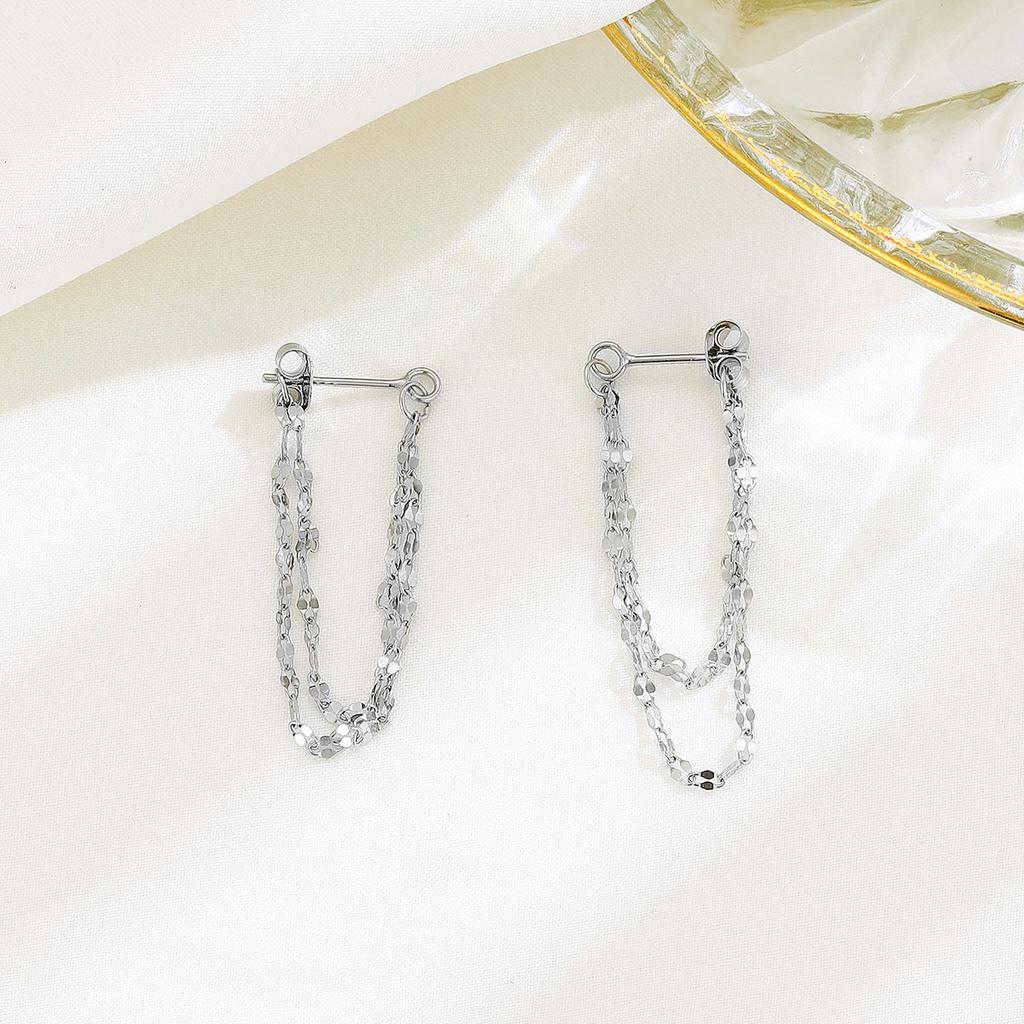 Copper Designed Earrings with Double Layered Tassel Chains At the Front and Back, Exquisite Earrings and Dynamic Earrings