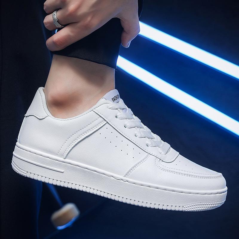 Men's White Shoes, Breathable Pure White Sports and Leisure Board Shoes