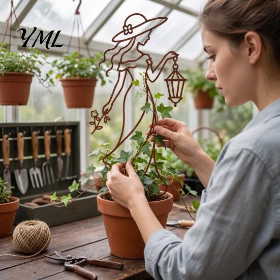 Unique Garden Stakes 11.8 Inch Plant Trellis for Climbing Plants, Elegant Lady Metal Gifts Friends Trellis, Decorative Flower Support Outdoor