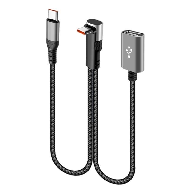 Right Angle Type C Splitter Charging Cable 25cm Double USB Port 66W Fast Charge Nylon Braided Cord For Phone Laptop Accessories