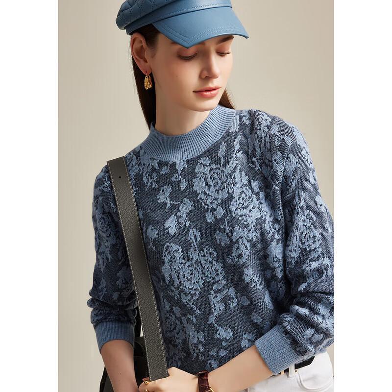 Zhaojun Women's Jacquard Cashmere Mock Neck Pullover