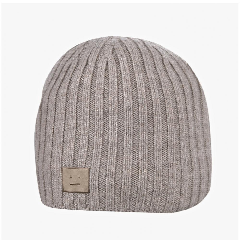 Acne Studio C40387 Greige Melange  Drn  Face Logo Patch Beanie