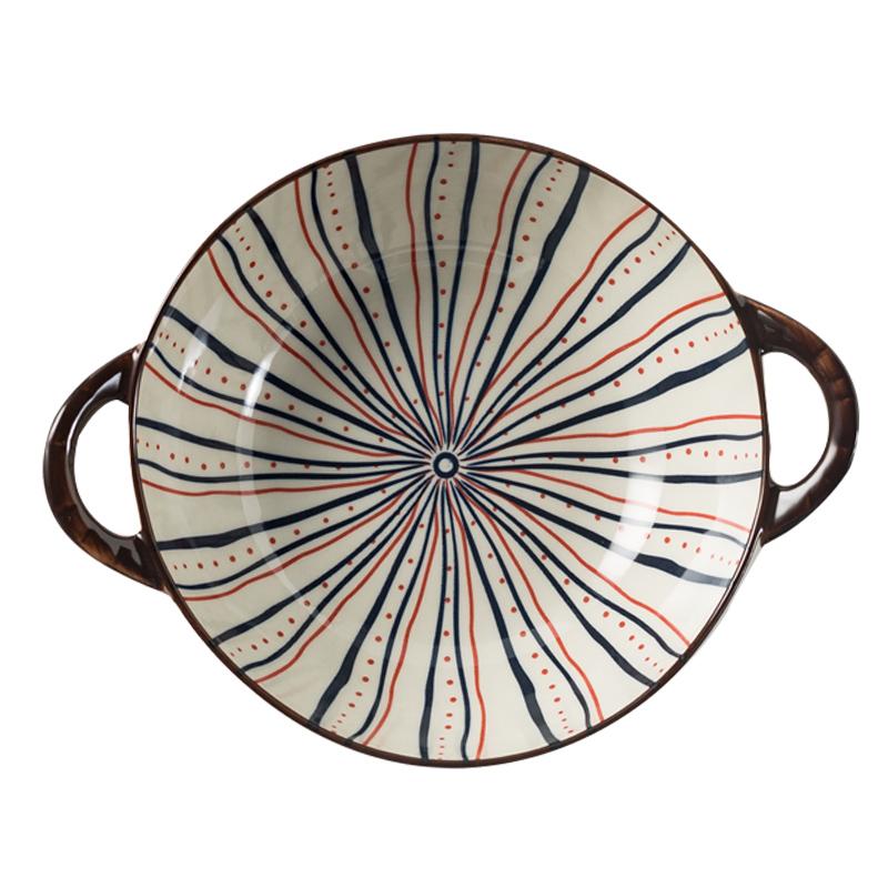 Japanese Hand-painted Ramen Noodle Bowl Vintage Ceramic Salad Soup Bowl With Handle Baking Bowl Kitchen Tableware Microwave Safe